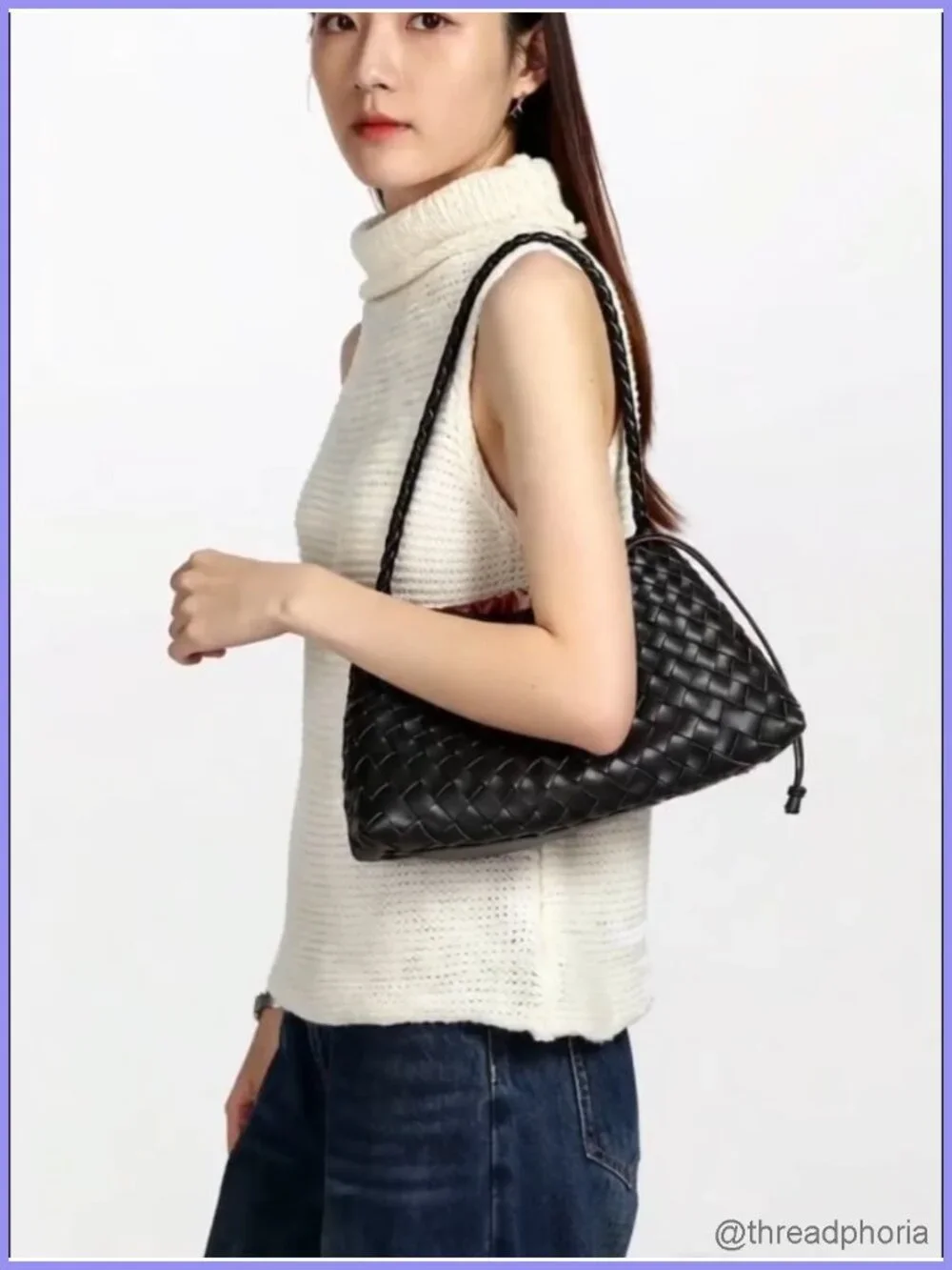 Woven Faux Leather Slouchy Hobo Shoulder Bag with Detachable Pouch